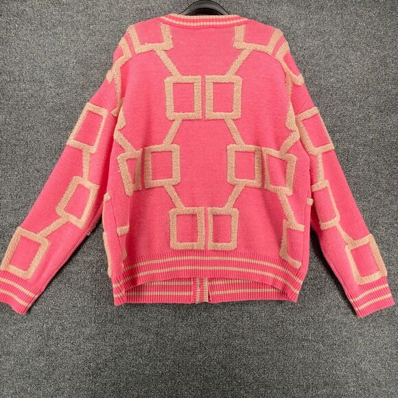 La Miel Reina Cardigan Sweater Womens L Pink Button Up Artsy Oversize Preppy - Picture 3 of 9